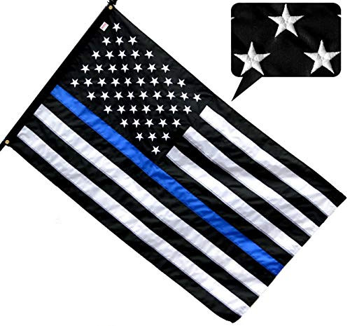 US Flag Factory 3x5 FT American Thin Blue Line Flag -Embroidered Stars, Sewn Stripes- for Police Officers - Blue Lives Matter Flag - Outdoor SolarMax Nylon - 100 percent Made in America