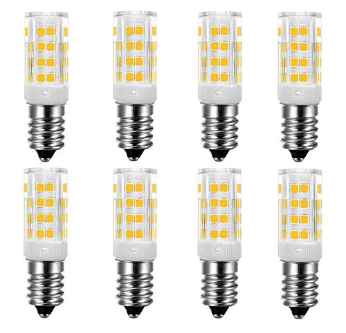 JKLcom E14 LED Light Bulbs 5W -40W Halogen Equivalent- E14 Base Warm White 3000K LED Corn Light for Ceiling Fan Chandelier Pendant Light,52 LED 2835 SMD,Not Dimmable,Pack of 8