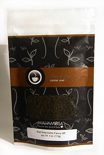 Mahamosa Earl Grey Black Tea Blend and Tea Infuser Set- 4 oz Earl Grey Extra Fancy OP Black Tea, 1 Stainless Steel Tea Ball Infuser -Bundle- 2 items--Tea Ingredients- Whole leaf black tea, bergamot flavor-