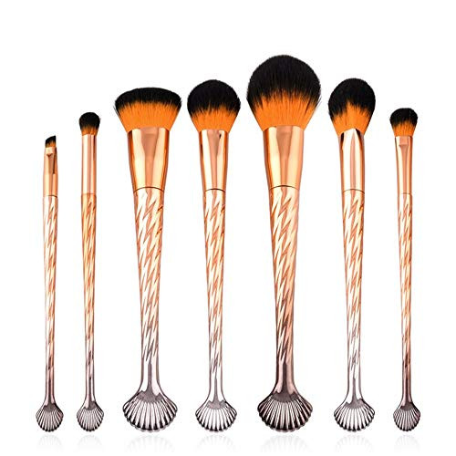 HIOJDWA Makeup Brushes 7 Pcs Shell Handle Professional Makeup Brushes Kit Tools Fan Foundation Powder Blush Eyeshadow Cosmetic