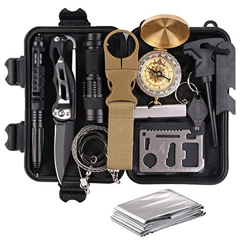 TRSCIND Survival Gear Kits 13-in-1 Outdoor Emergency SOS Survive Tool for Wilderness/ Trip/ Cars/ Hiking/ Camping Gear - Wire Saw, Emergency Blanket, Flashlight, Tactical Pen, Water Bottle Clip ect TRSCIND Survival Gear Kits 13-in-1 Outdoor Emergency SOS Survive Tool for Wilderness/ Trip/ Cars/ Hiking/ Camping Gear - Wire Saw, Emergency Blanket, Flashlight, Tactical Pen, Water Bottle Clip ect