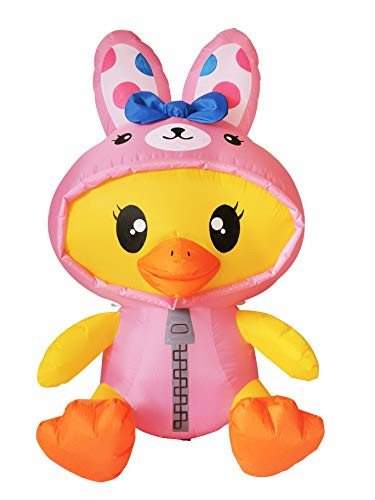 COMIN 5ft Inflatable Easter Chick with Bunny Clothes Inflatables Outdoor Easter Decorations Inflatable Bunny Outdoor Easter Egg Decorations Built-in LED Lights for Outside, Yard, Lawn Decor