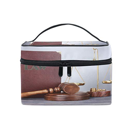Judge Gavel Law Vector Makeup Bag, Cosmetic Bag, Toiletry Bag, Cosmetic Makeup Organizer Case Storage, for Women, Men, Kids, Girls, Traveling, Professional, With Mesh Bag Brush Holder