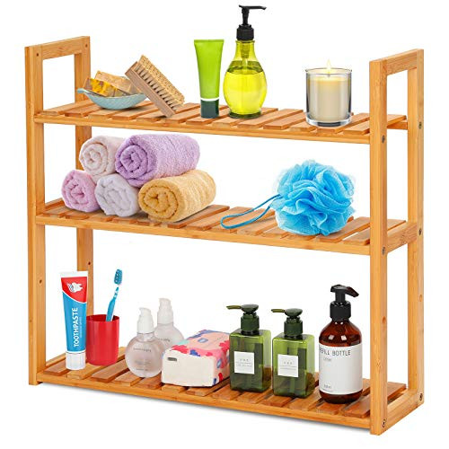 Bamboo Bathroom Shelf, 3-Tier Utility Storage Shelf Rack, Adjustable Layer Rack, Bathroom Towel Shelf, Wall Mounted Organizer Shelf, Multifunctional Bathroom Kitchen Living Room Holder