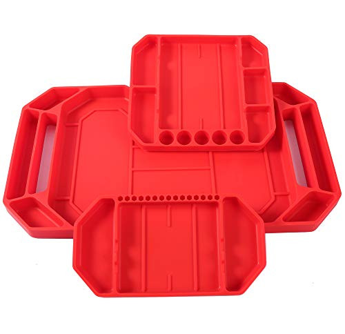 Letinaner 3 PCS Non-Slip Flexible Tool Tray Set, Silicone High Grip Tool Organizer Storage Tray Set grypmat, Non-Magnetic, Non-Marring, Chemical-Resistant, Easy Wash