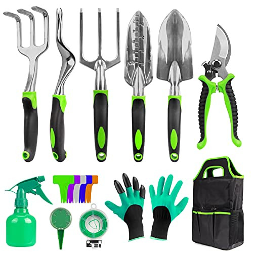 Garden Tools Set, Gardening Tool Set 31 Pieces Heavy Duty Aluminum Gardening Tools with Non-Slip Handle Included Durable Storage Bag Gardening Hand Tools Set Gift Set for Woman Man