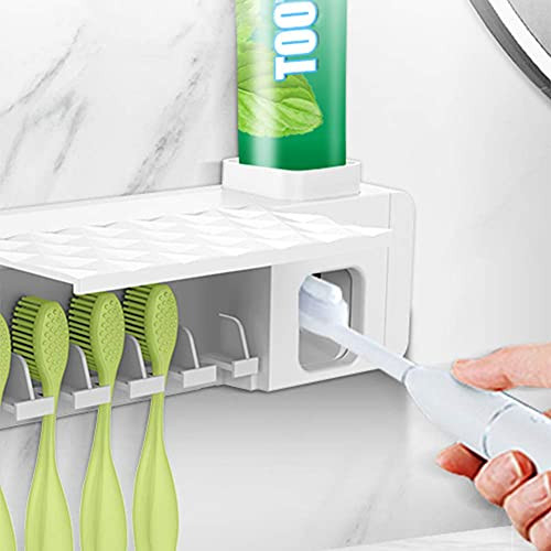 Toothbrush Holder , Toothbrush Cleaner Wall-Mounted Toothbrush and Toothpaste Squeezer Toothbrush Organizer with 5 Toothbrush Slots for Bathroom