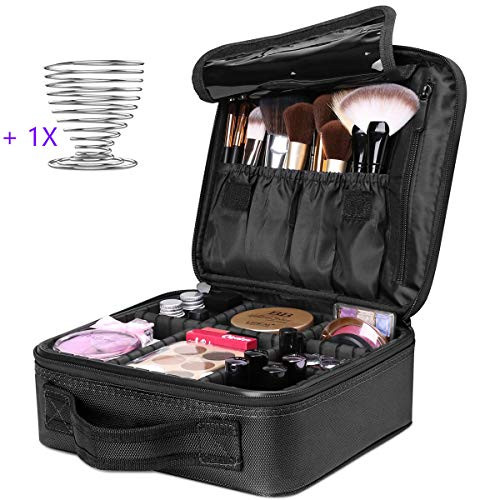 Travel Makeup AUNORM Train Case Makeup Cosmetic Case Organizer Portable Artist Storage Bag with Adjustable Dividers for Cosmetics Makeup Brushes Toiletry Jewelry Digital accessories Black