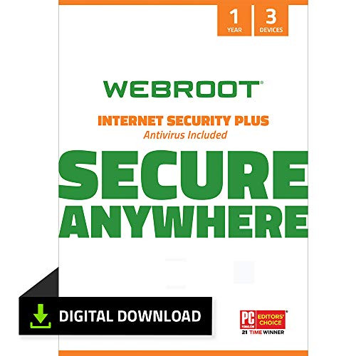 Webroot Internet Security Plus 2021 - Antivirus Software for 3 Device -1 Year - PC Download - Includes Android, IOS and Password Manager Encryption
