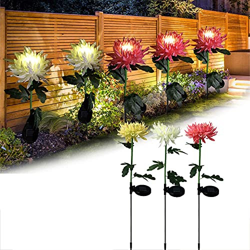 KMZL 1/3Pcs Spring Artificial Chrysanthemum Solar Garden Stake,LED Lights Outdoor Landscape Flower Decorative Solar Lights for Garden, Patio, Backyard Solar Flower Lights -3Pcs-