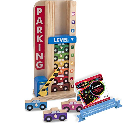 Melissa  and  Doug Wooden Stack  and  Count Parking Garage Classic Toy  plus Free Scratch Art Mini-Pad Bundle -51828-