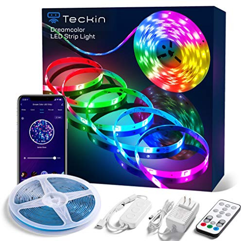 Teckin 16.4ft LED Strip Lights Waterproof, RGBIC Color Changing Rainbow LED Lights WiFi Wireless Smart Light Strip Compatible with Alexa Google Assistant App Control Music Sync Room Bedroom Kitchen