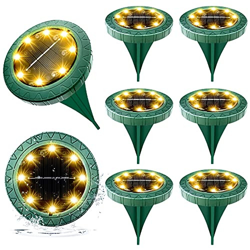 Solar Ground Lights Outdoor 8Pack,8 LED Solar Powered Disk Lights Garden Lights,Waterproof IP68 Solar Lights Outdoor for Landscape Garden Patio Pathway Lawn Yard Deck Driveway Walkway -Warm White-
