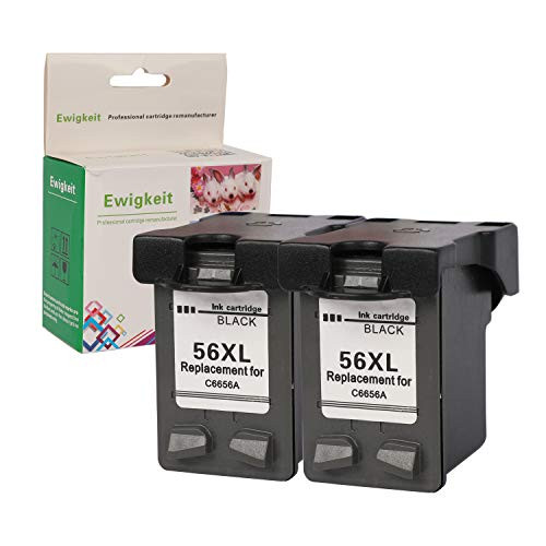 Remanufactured for HP 56 Ink Black Cartridge C6656AN with HP Officejt 4215 Deskjet 5850 5650 5150 5550 PSC 2210 2510 Photosmart 7150 7350 7260 7450 7550 7760 Printer (2 Black) by ewigkeit