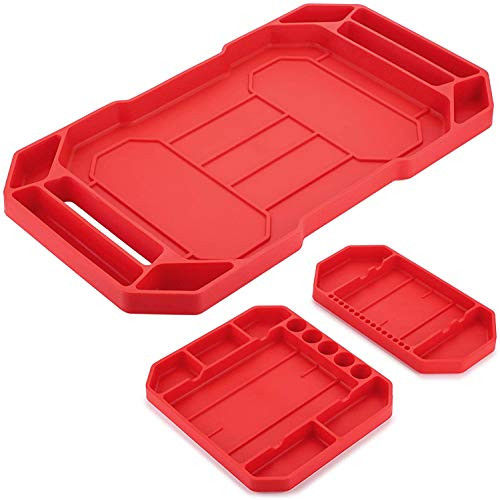 Automotive Flexible Non-Slip Tool Tray, Skoye 3pcs Original Heat Resistant Silicone-Polymer Mat, Large Tool Organizer and Storage Securely Form, Non-Magnetic Tool Mats