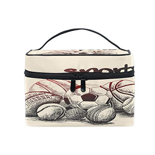 Sketch Sports Ball Ameircan Football Basketball Baseball Makeup Bag, Cosmetic Bag, Toiletry Bag, Cosmetic Makeup Organizer Case Storage, for Women, Men, Kids, Girls, Traveling, Professional, With Mesh