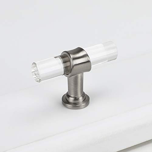 homdiy Brushed Nickel Cabinet Knobs Acrylic Drawer Knobs - LS9165SNB Clear Knobs for Dresser Drawer Kitchen Cabinet Hardware Bathroom Cabinet Knobs, Single Hole, 25 Pack