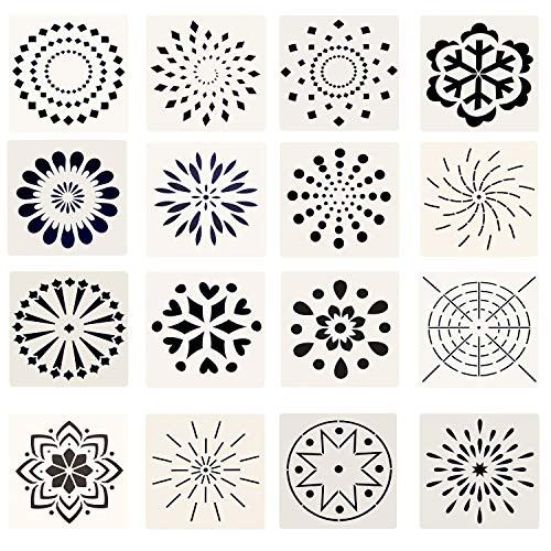 Ancefine 16 Pieces Mandala Dot Painting Template Stencils for Rocks Stone Wall Art, Canvas, Wood Furniture Painting, DIY Drawing Art Projects