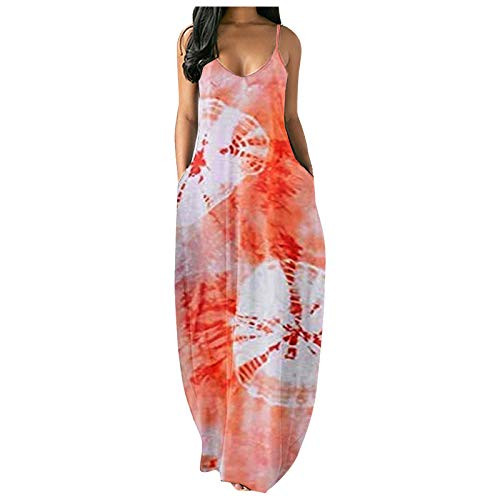 ZASUN Womens Maxi Dresses Plus Size Tie Dye Long Dress Sexy Sleeveless Sling Beach Dresses Casual Summer Sundress with Pocket