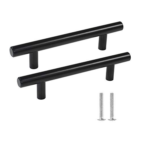 Gobrico Black Cabinet Pulls Euro Style T Bar Kitchen Handles 3-3/4"-96mm- Hole Centers Stainless Steel 6" Overall Length Knobs for Dresser Drawer Cupboard-20Packs