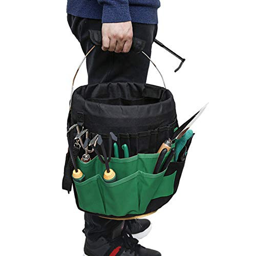 Green Gardening Tools Organizer 5 Gallon Bucket Tools Kit Storage Organizer with Handle, Garden 42 Pockets Tools Management Bucket Bag Trays, Insert Bucket Boss Tools Organizer -Tools Excluded-