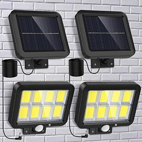 NACINIC Solar Motion Lights Outdoor w/ 320 Bright COB LED, 16.4Ft Cable, 3 Lighting Modes, Adjustable Panels. Wired Solar Powered Lights for Indoor, Outside, Ceiling, Shed, Yard, Garden-5800K, 2 Set-