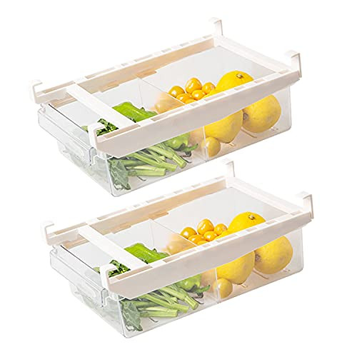 2 Pack Fridge Drawer Organizer Pull Out Egg Refrigerator Organizer Bins Egg Organizer Drawer for Fridge Shelf Holder Storage Box Egg Pull Out Storage Bin Snap On Drawer for Fruits Vegetable Egg