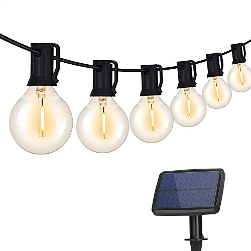 Solar Outdoor String Lights , Deep Dream 25Ft LED Patio Lights, Waterproof G40 Hanging Globe String Lights with 12 LED Bulbs - Decor for Patio, Garden, Backyard, Bistro, Porch, Pergola, Deck, Party