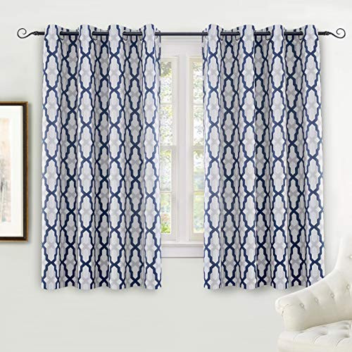 DriftAway Mason Thermal Blackout Grommet Window Curtains Geometric Trellis Pattern 2 Panels Each 52 Inch by 54 Inch Navy