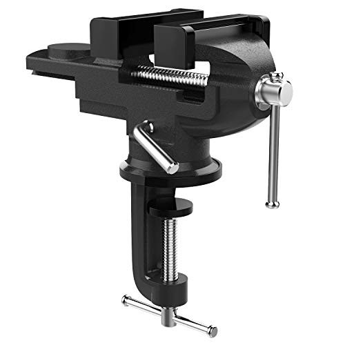 Nuovoware Table Vise 3 Inch, 360 Swivel Base Universal Home Vise Portable Bench Clamp, Clamp-on Vise Bench Clamps Fixed Tool for Woodworking, Metalworking, Cutting Conduit, Drilling, Sawing, Black