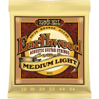 Ernie Ball P02003 Earthwood Medium Light Acoustic 80/20 Bronze Electric Guitar Strings, 12-54 -2 Pack-
