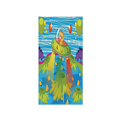 3D Decorative Film Privacy Window Film No Glue,Outer Space Decor,for Kids Scary Monster in UFO on Planet Solar System Galaxy Funky Back,Green Blue,for Home and Office