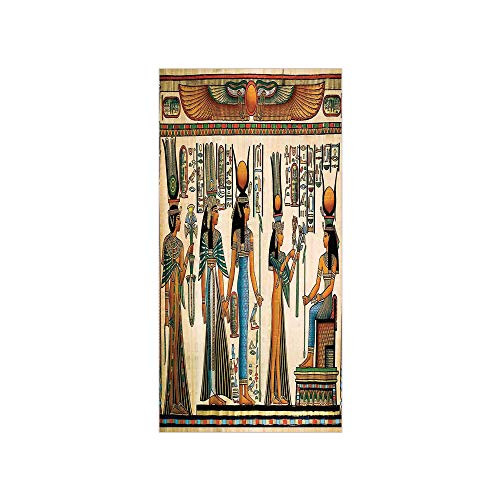 3D Decorative Film Privacy Window Film No Glue,Egyptian,Egyptian Papyrus Depicting Queen Nefertari Making an Offering to Isis Image Print,Multicolor,for Home and Office