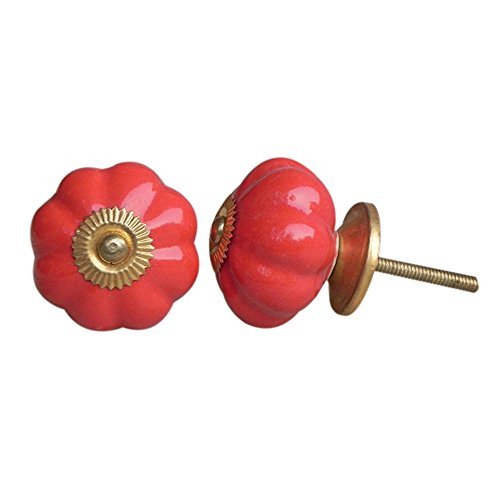 IndianShelf 12 Piece Handmade Red Ceramic Melon Solid Dresser Knobs Drawer Cabinet Kitchen Wardrobe Door Pulls Handles