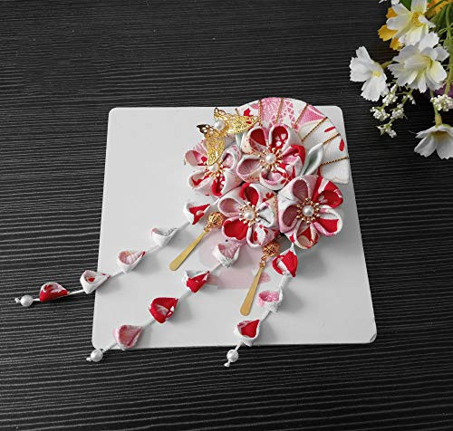 Sakura Fan Hairpin Hair Clip Tsumami zaiku Japanese for Kimono Yukata Bride -Pink-