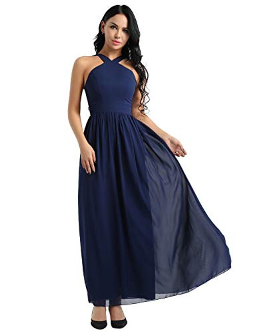 YiZYiF Womens Chiffon Criss-Cross Straps Evening Party Prom Gown Bridesmaid Long Dress Navy Blue 10 YiZYiF Womens Chiffon Criss-Cross Straps Evening Party Prom Gown Bridesmaid Long Dress Navy Blue 10