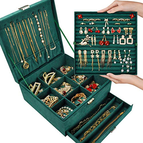 Jewelry Box for Women/Girls, Large Jewelry Organizer Box with 3-Layer, Lockable Jewelry Display Case Drawer Organizer, Jewelry Storage with Various Compartments for Earrings Bracelets Rings Necklace Watches