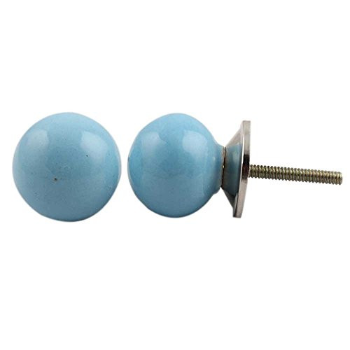 IndianShelf 2 Piece Handmade Blue Ceramic Solid Drawer Knobs Dresser Cabinet Door Kitchen Cupboard Pulls Handles