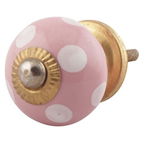 IndianShelf 2 Piece Handmade Pink Ceramic Polka Dot Dresser Knobs Drawer Cabinet Kitchen Wardrobe Door Pulls Handles