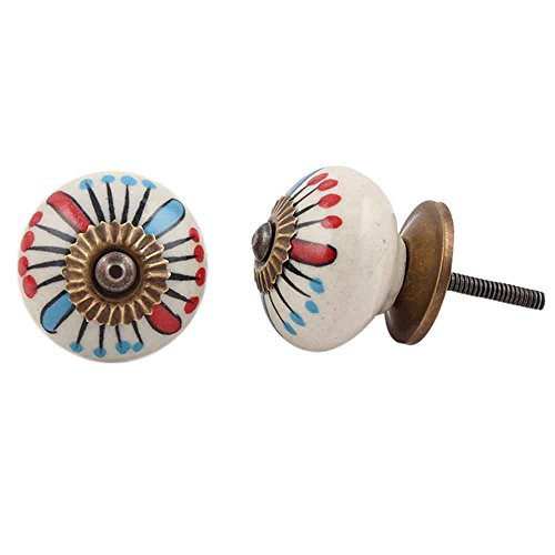 IndianShelf 2 Piece Handmade Blue Ceramic Flower Dresser Knobs Drawer Cabinet Door Kitchen Wardrobe Pulls Handles