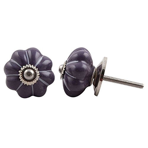 IndianShelf 2 Piece Handmade Purple Ceramic Melon Solid Drawer Knobs Dresser Cabinet Door Kitchen Cupboard Pulls Handles