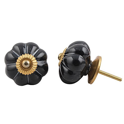 IndianShelf 2 Piece Handmade Black Ceramic Solid Dresser Knobs Drawer Cabinet Kitchen Wardrobe Door Pulls Handles