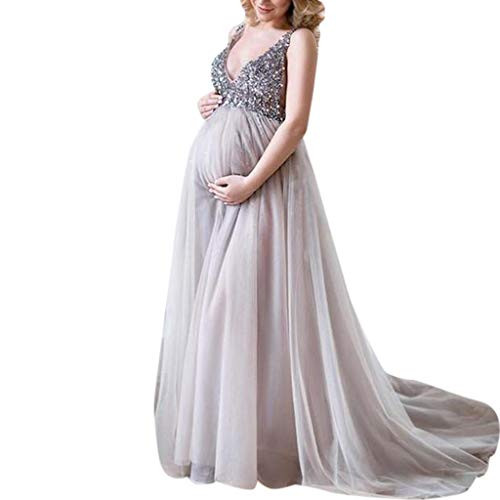 Maternity Pregnant Bridal Long Dress for Photography Cuekondy Sexy V Neck Sequin Evening Party Formal Wedding Prom Gown-Silver,M- Maternity Pregnant Bridal Long Dress for Photography Cuekondy Sexy V Neck Sequin Evening Party Formal Wedding Prom Gown-Silver,M-