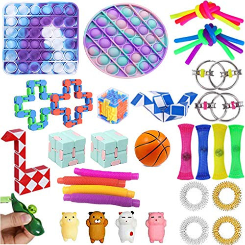 35 Pcs Fidget Toys Pack, Sensory Fidget Toys Cheap, Fidget Toy Set Fidget Packs Fidget Box, Fidget Pack with Stress Ball Marble Mesh, Gifts for Kids and Adults with Autism -35 Pcs Fidget Pack-