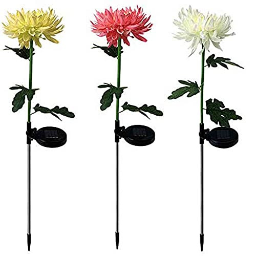 3 pcsOutdoor Solar Lights, Waterproof Chrysanthemum Flowers Stake Light, Solar Garden Lights Landscape Pathway Light for Patio Yard Decor Chrysanthemum Light Flowers
