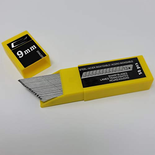 Install Proz 9mm Utility Knife Replacement Blades, Snap Off Stainless Steel Blades for Retractable Cutting Knives, Hobby, Craft Knife, Box Cutter -50-