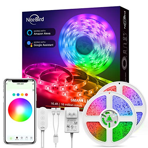 32.8ft Smart LED Strip Lights, Music Sync 5050 LED Lights Strip RGB Color Changing, Nitebird Wireless LED Lights Strip Work with Alexa and Google Assistant, APP Control for Bedroom Ceiling Party 32.8ft Smart LED Strip Lights, Music Sync 5050 LED Lights Strip RGB Color Changing, Nitebird Wireless LED Lights Strip Work with Alexa and Google Assistant, APP Control for Bedroom Ceiling Party