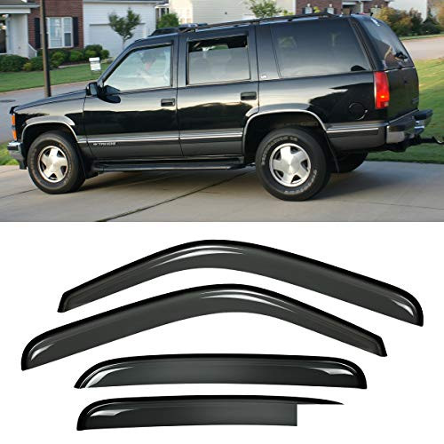 4pcs Window Visors for 00-06 Tahoe Escalade Base Smoke Dark Smoke Out-Channel Outside Mount Style Wind Sun Rain Guard Vent Shade Deflector