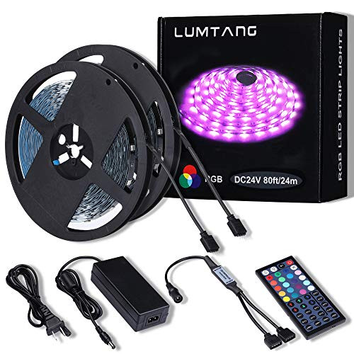 LED Strip Lights, 80ft RGB Led Strip SMD 5050 LED Lights, Color Changing Light Strip with 44 Keys RF Remote Controller 24V UL Power Adapter -Black- LED Strip Lights, 80ft RGB Led Strip SMD 5050 LED Lights, Color Changing Light Strip with 44 Keys RF Remote Controller 24V UL Power Adapter -Black-