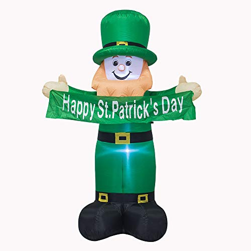 AJY 6 Feet St. Patrick's Day Inflatable Leprechaun Holding a Banner Blow Up Indoor Outdoor Yard Lawn Decoration